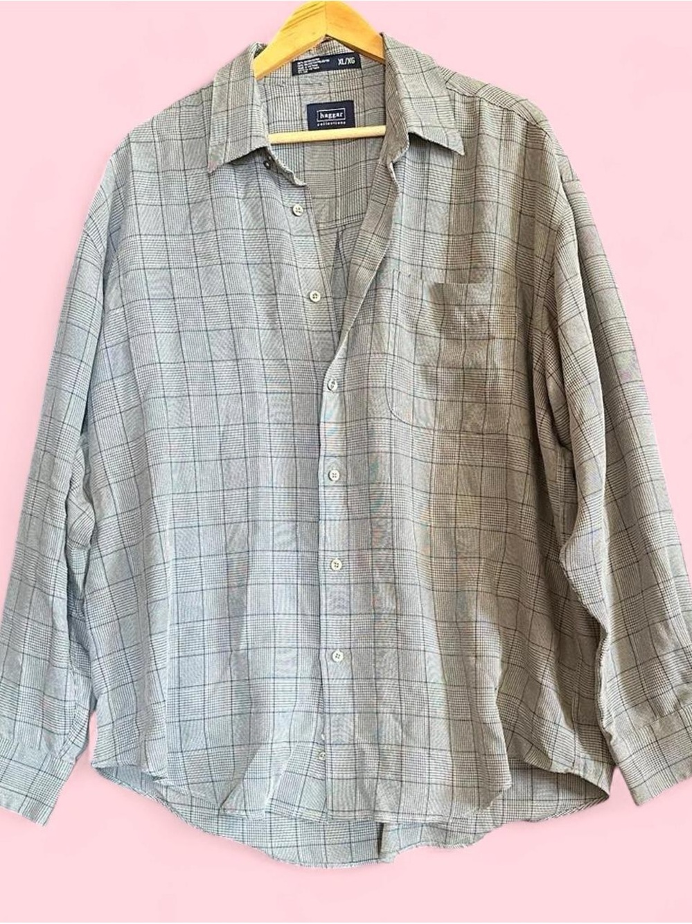 Haggar Light Gray Plaid Casual Button-Down Shirt